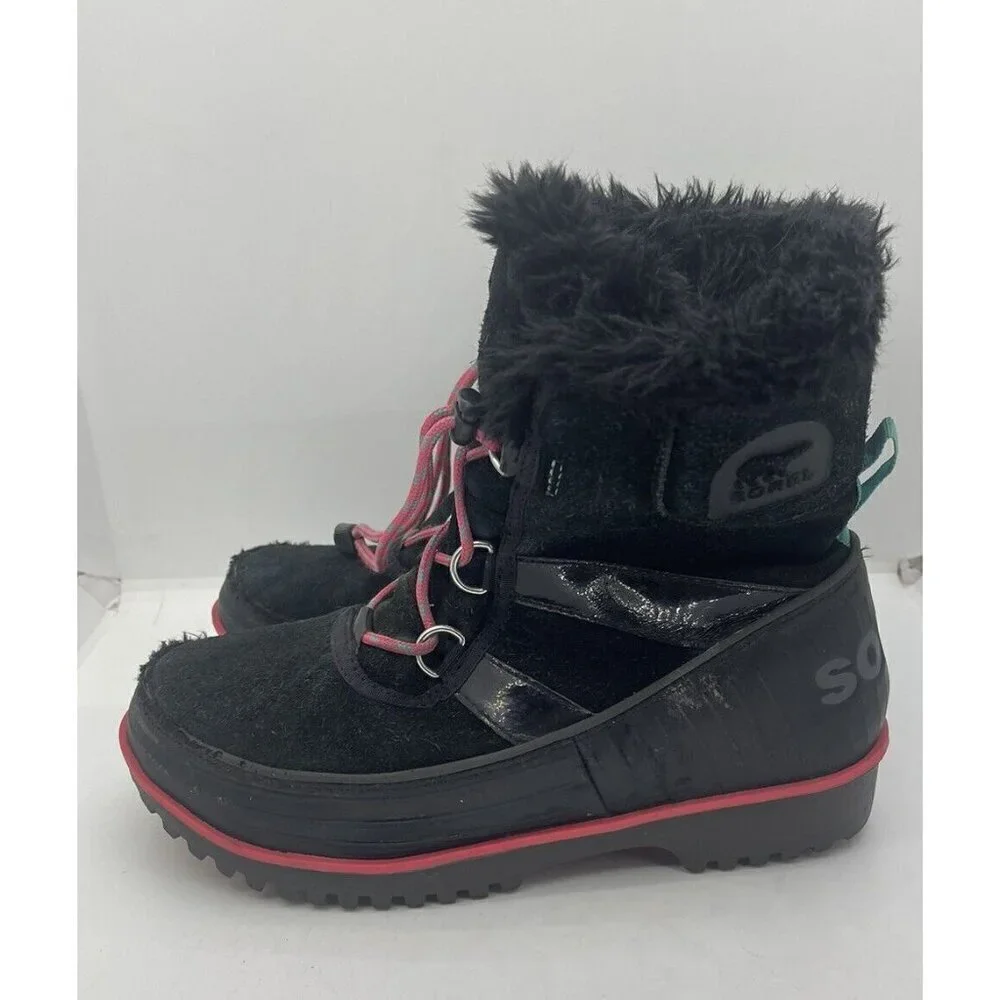 Sorel NY2417-010 Black Rubber Suede Leather Lace Ankle Snow Boots Youth Size 5
